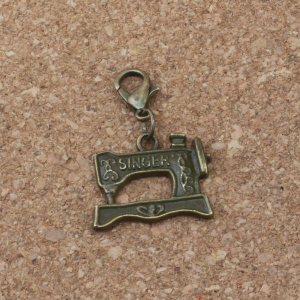 

100pcs /lots antique bronze sewing machine charm bead with lobster clasp fit charm bracelet jewelry diy 20x31mm a-308b, Bronze;silver