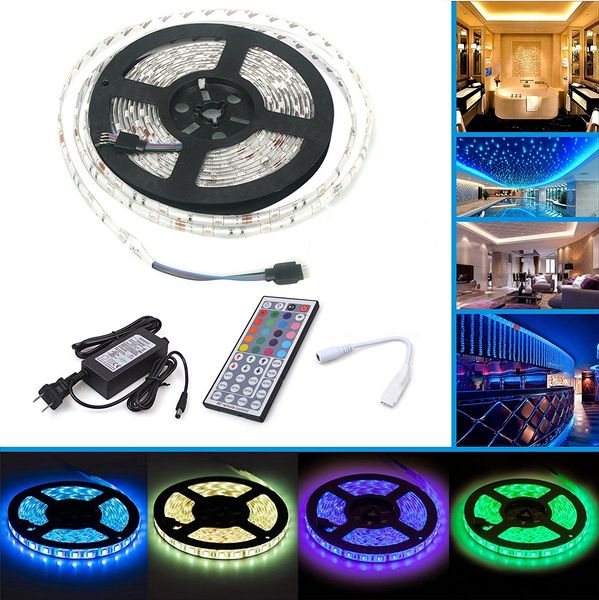 Waterproof 12v 5m Color Changing Rgb Led Light Strip With 44key Ir Remote Control Smd 5050 Led Kit Light For Room Home Outdoor Led Lighting Strips