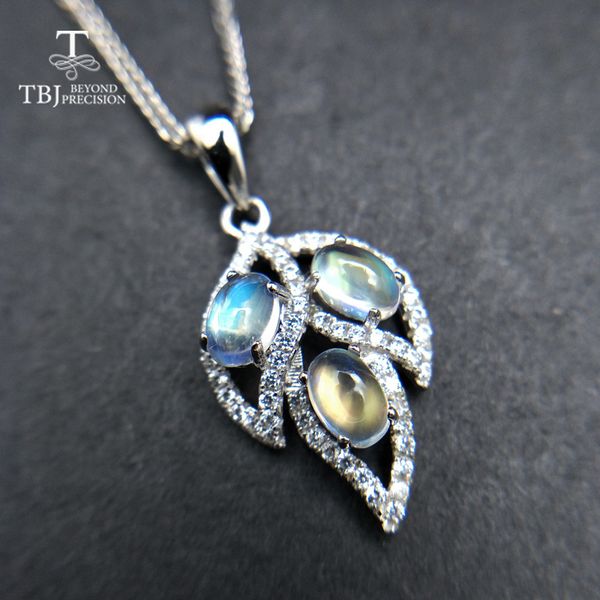 

tbj,natural moonstone gemstone pendant in 925 sterling silver tree leaf pendant for women as anniversary birthday special gift