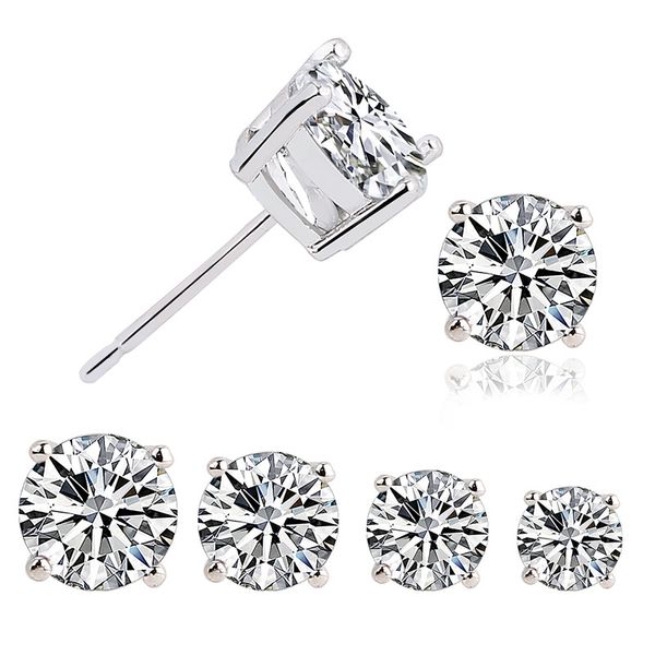 

cz stud earring 925 sterling sliver simulated diamond round cubic zirconia stud ear sets(4 pair), Silver
