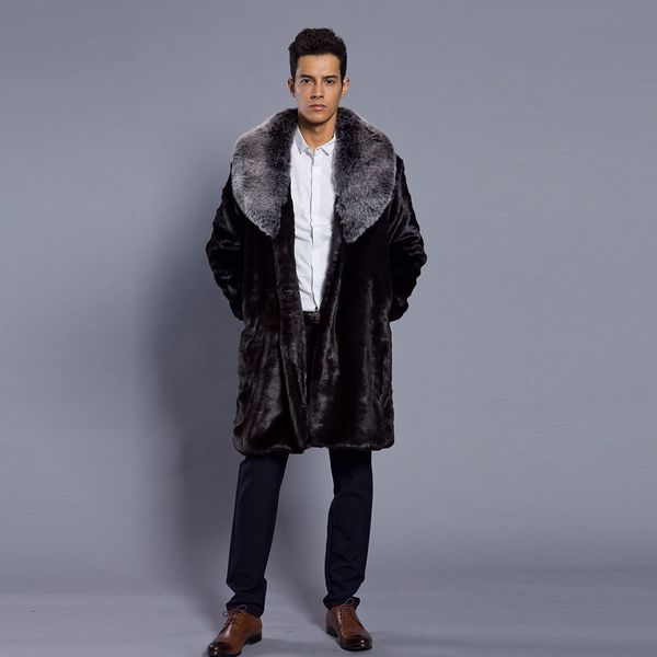 

feitong 2018 coat men fashion mens warm thick fur collar coat jacket faux fur parka outwear cardigan sale, Black;brown