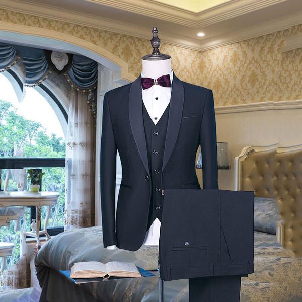 

2018 new arrival men suits for wedding groom tuxedos 3 pieces man blazers handsome groomsmen slim fit prom wear evening party terno, Black;gray