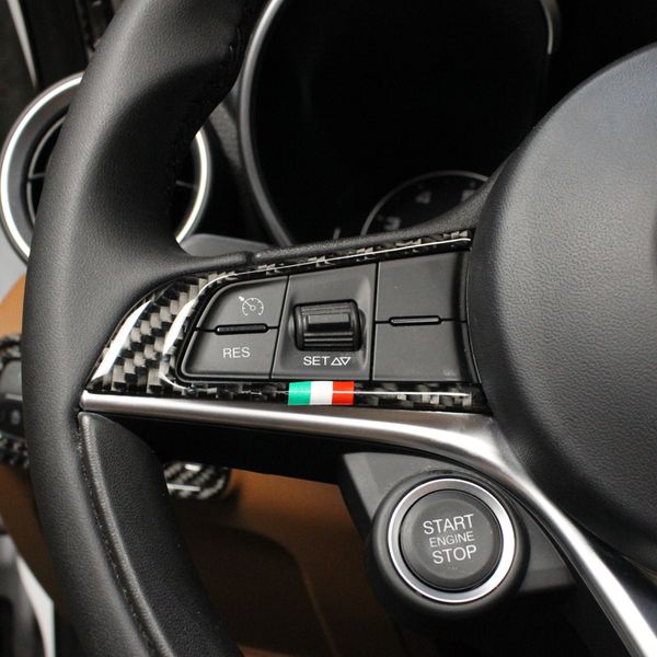 

2pcs carbon fibre style car steering wheel button trim frame cover for alfa romeo stelvio giulia accessories