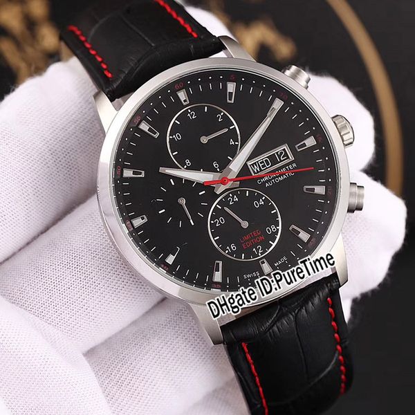 

new 40mm commander gent m016.414.16.051.00 steel case black dial daydate automatic mens watch black leather red line strap sports watches 49, Slivery;brown