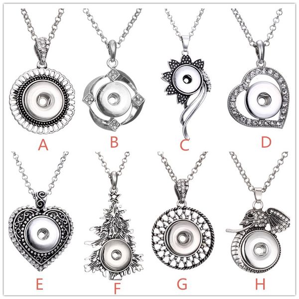 

mixed 8style noosa chunks heart tree elephant charm snap button necklace fit 18mm snap button jewelry for women, Silver