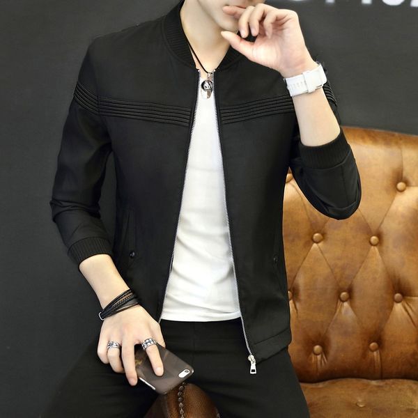 

men's jackets spring and autumn youth trends slim thin bar design stand collar jacket men, Black;brown