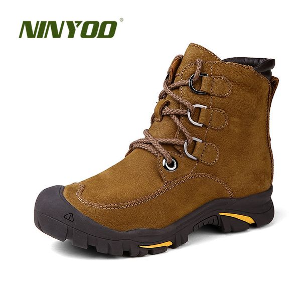 

ninyoo wearproof men winter boots genuine leather snow boots waterproof outdoor ankle winter shoes men anti-cold plus size 48 49, Black