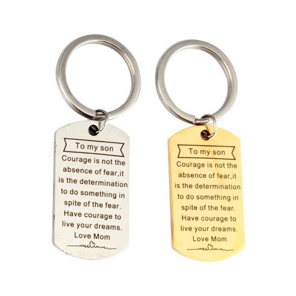 

fashion jewelry accessories fine to my son courage is not the absence key chain,simple gifts,empowerment quote,motivation keyring, Slivery;golden