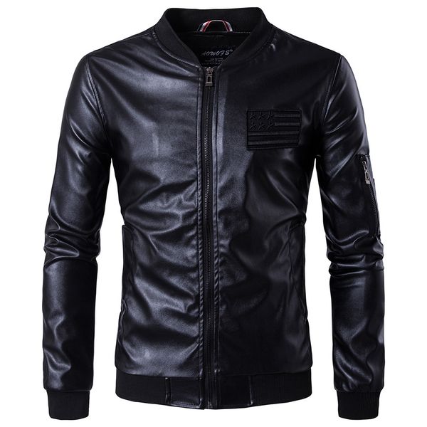 

wholesale- 2017 new sale fashion leather jacket classic autumn spring men motorcy thin leather jacket male bomber motorcycle biker man coat, Black