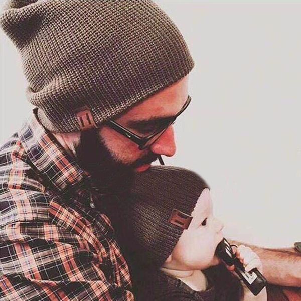 

fashion winter mother baby knitted wool warm hat soft cotton hat kid girl boys winter warm family matching beanie cap, Yellow