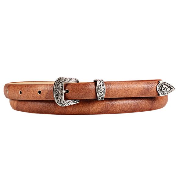 

2017 women's vintage carve thin waist belt trendy and all-matching faux leather waistband fashion pin metal buckle straps, Black;brown
