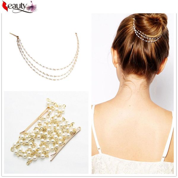 Hot Sale 2017 Lady Multilayer Tassels Pearl Chain Hairpin Dish