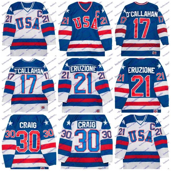 

1980 olympics team usa hockey jersey 17 jack o'callahan #30 jim craig #21 mike eruzione white royal blue retro jerseys stitched, Black;red