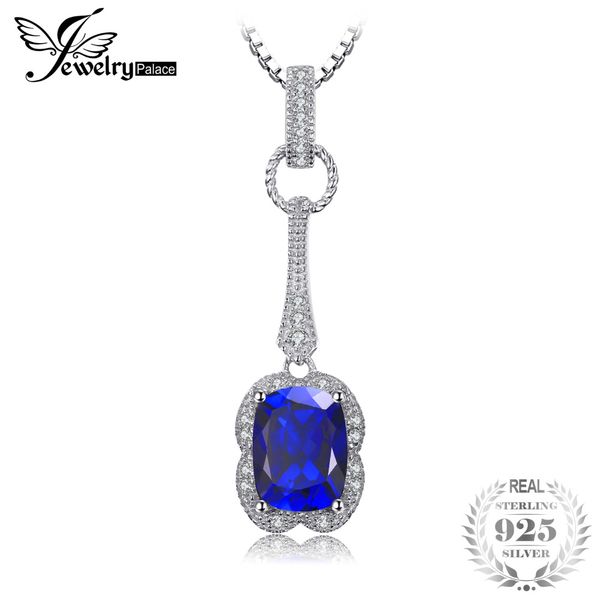

jewelrypalace elegant rectangle 3ct created sapphire pendant 925 sterling silver brand fine jewelry for women without a chain
