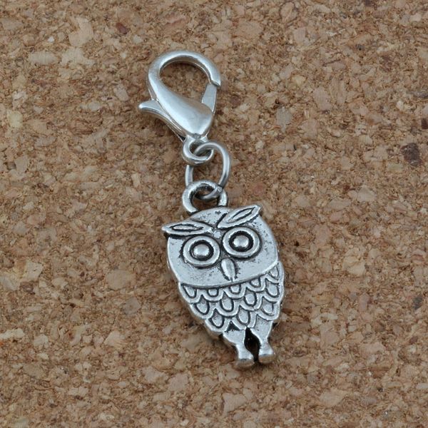 

MIC 100Pcs Antique Silver Alloy 3D Bird Owl Charms Bead with Lobster clasp Fit Charm Bracelet DIY Jewelry 9x32mm A-232b
