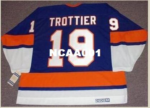 

men #19 bryan trottier new york islanders "rookie" 1975 ccm vintage home retro hockey jersey or custom any name or number retro je, Black;red