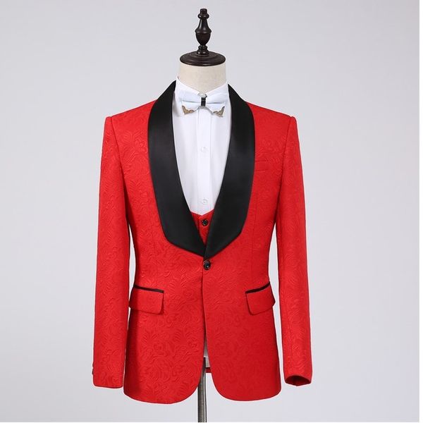 

red groomsmen shawl lapel embossing one button groom tuxedos men suits wedding/prom/dinner man blazer(jacket+pants+tie+vest, Black;gray