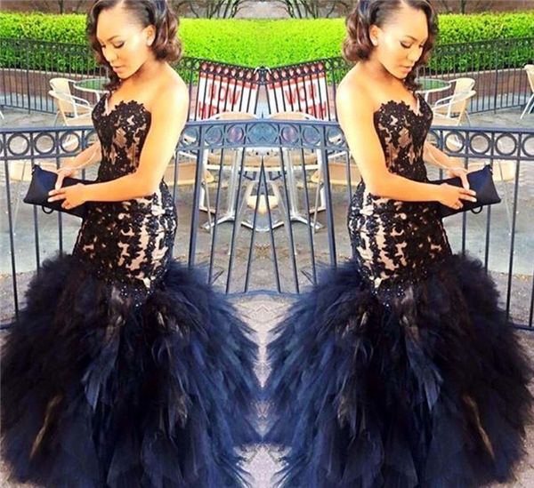 

black mermaid prom dresses sweetheart beads sleeveless black lace appliques evening gowns tiered skirts sheath plus size party gown
