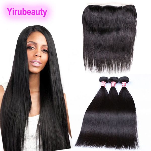 

peruvian virgin human hair 4 pieces/lot pre plucked 13x4 lace frontal with bundles straight hair extensions human hair wefts with closure, Black;brown