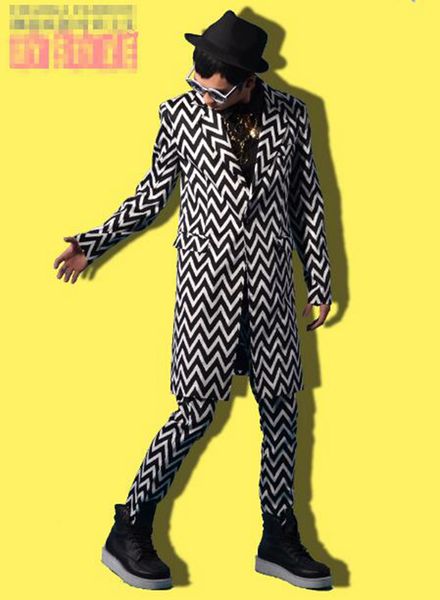 

man han edition of the new boutique personality anchor bar singer stage costumes dance suit long black and white stripes coat m - 2 xl, Black;red