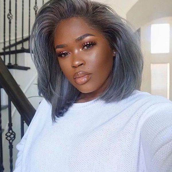 

2019 hairpiece europe and america smoke gray ladies wig wave hair set short hair chemical fiber periwig factory direct spot, Black