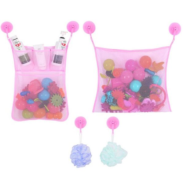 Best 2 Mesh Bath Toy Organizer 6 Ultra Strong Hooks Baby Bathtub Net Storage Bag Holder Bathroom Organiser Under