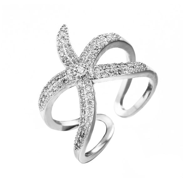 

irregular adjustable starfish rings korean style design full rhinestone for women gifts birthday present 2018 new fashion, Golden;silver