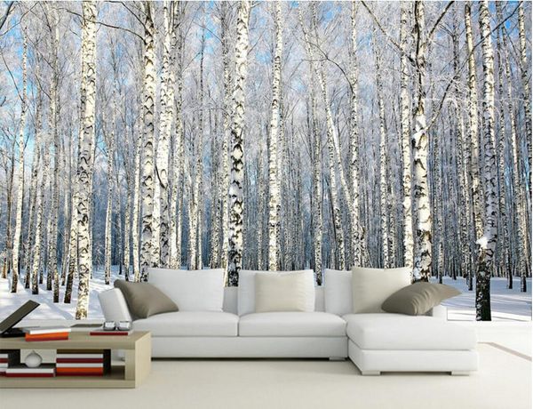

3d wallpaper custom p white birch forest snow scenery tv background wall home decor 3d wall murals wallpaper for walls 3 d living room