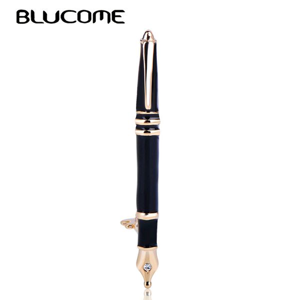 

blucome latest vivid black pen shape enamel brooch alloy stationery brooches for women men suit dress bag pin decoration jewelry, Gray
