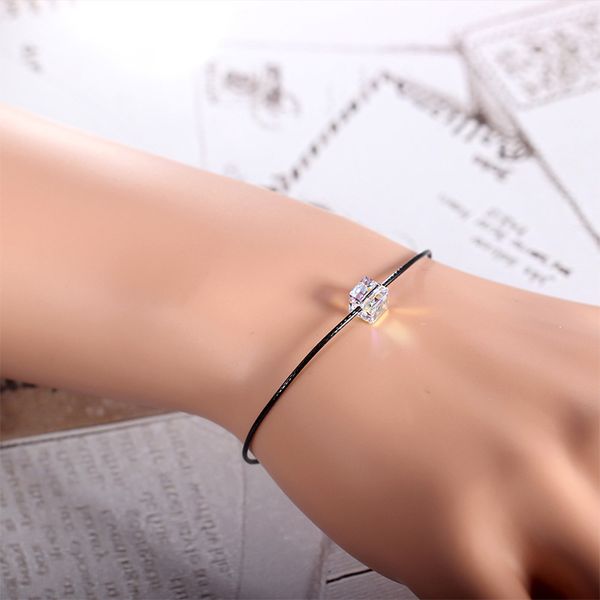 

925 sterling silver bracelets handmade fashion simple design bracelets bead-crystal leather rope charms fine jewelry, Golden;silver
