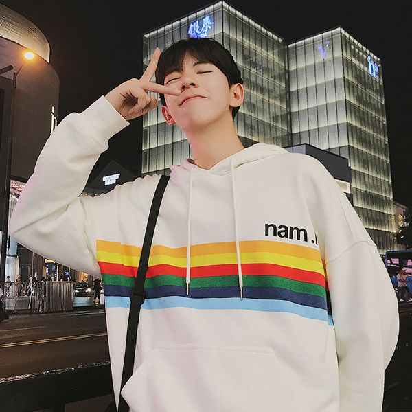 

mens hoodies pullover spring patchwork printed rainbow hop m-2xl hip size clothing long sleeve stripes hoody fashion casual plus men au tind, Black