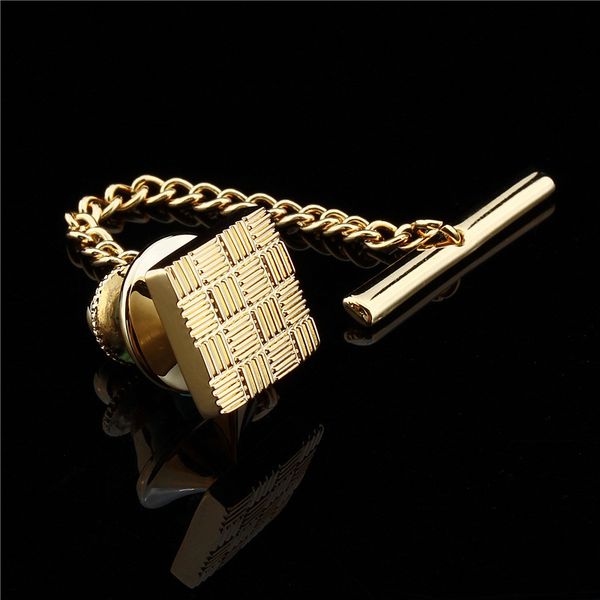 

hawson classic metal clutch pin backs tie pin golden square tie tack with chain ing, Silver;golden