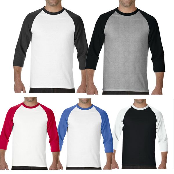 

Mens Basic Plain T-Shirts 3/4 Sleeve Heavy Cotton Casual Baseball Tees Crew Tops Man Blouse Solid Color