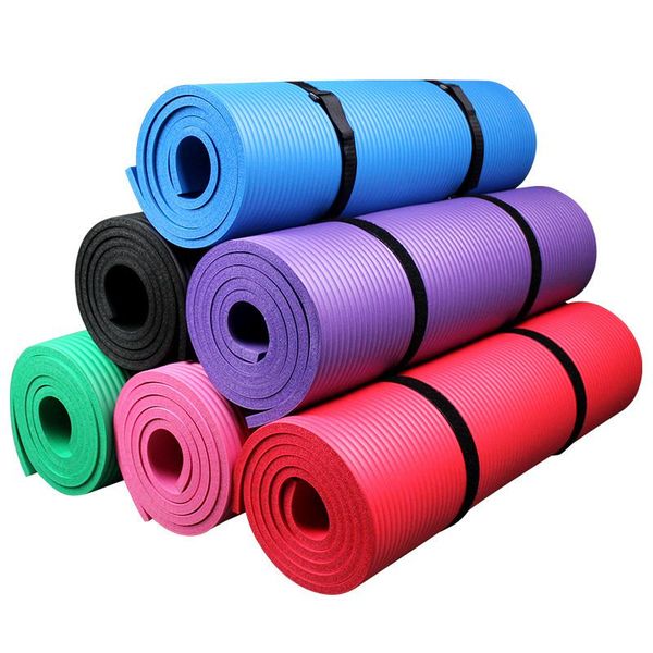 Çok amaçlı 0.4 inç Etra Kalın Yüksek Yoğunluklu Eko Dostu NBR Kaymaz Eercise Yoga Mat Fitness Egzersiz için Taşıma Kayışı ile