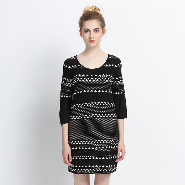 

chens sister] autumn winter contrast color striped sweater long slim hooded knit bottom sweater women's clothing, White;black