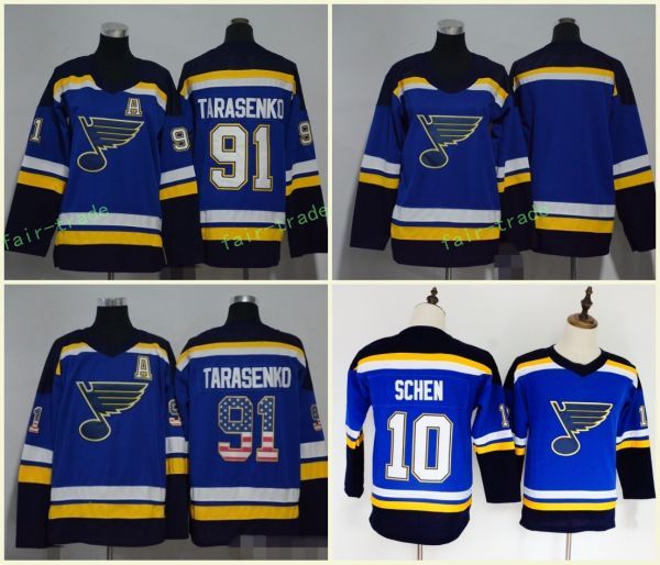 

St. Louis Blues 91 Vladimir Tarasenko Jerseys 10 Brayden Schenn Blank Blue All Stiched Hockey Jersey Men Women Youth Kids Boy Girls