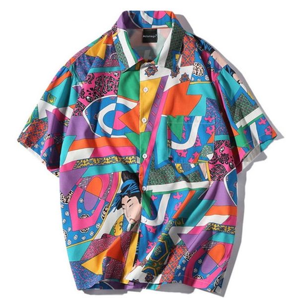 

Рубашки Мужчины Японский Блок Мужские Рубашки Тонкий Хлопок С Коротким Рукавом Р