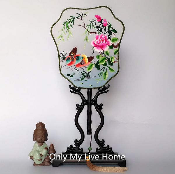 

ladies personalized silk fans for wedding decoration fan full handmade double embroidery fabric gift fan traditional wood handle chinese fan