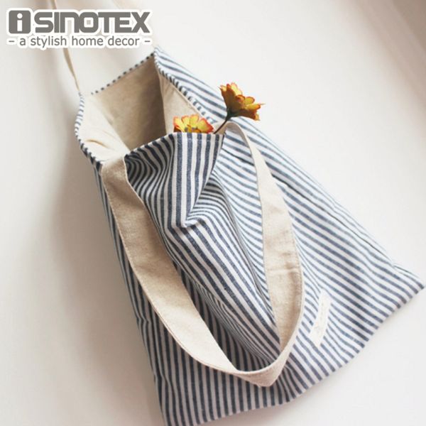 

shopping tote bag cotton&linen blue sripped storage bags for shoulder women handbags 35*38*8cm/13.8*14.9*3'' 1 pcs/lot