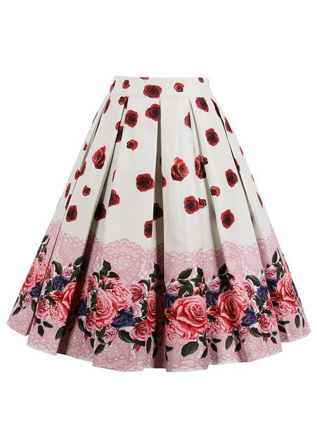 

kenancy vintage floral print midi a line skirt, Black