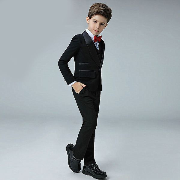 

new boy gentleman shawl collar suit three-piece suit (jacket + pants + vest) children graduation ceremony formal dress support custom, Black