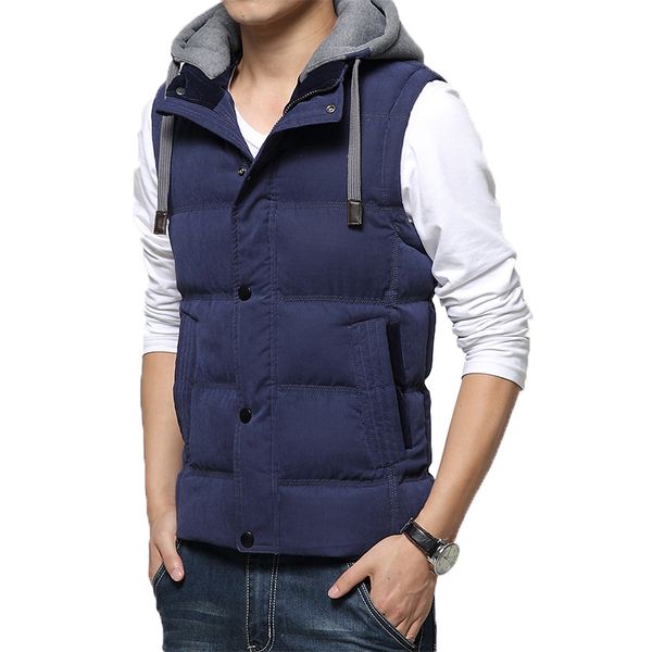 

2018 men autumn sleeveless jacket mens fashion warm hooded vest male winter navy vest plus size man work vests waistcoat 4xl, Black;white