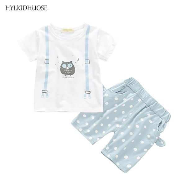 

hylkidhuose baby girls boys clothing sets 2018 summer infant clothes suits cotton t shirt dot shorts child kids casual sets, White