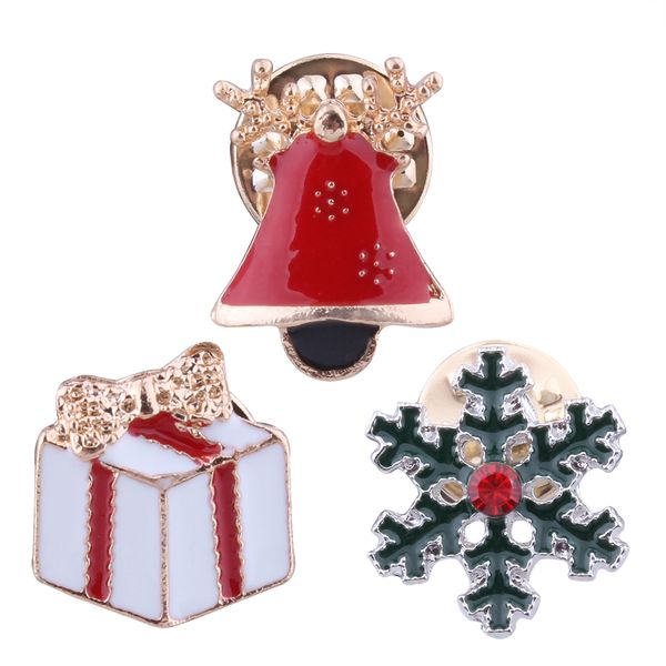 

snowflake bell gift box brooches christmas series pins creative 18k gold plated christmas accessories cartoon three-piece pins jewelry set, Gray
