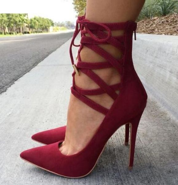 red lace up stiletto heels