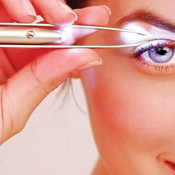 

light stainless steel tweezer pinzette portable led eyebrow clip pince a epiler tweezers hair removal tool pinzas con luz