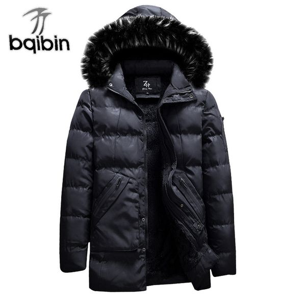 

2018 winter new men's jacket fur collar hooded comouflage coat casual warm thicken parka male outwear, Black