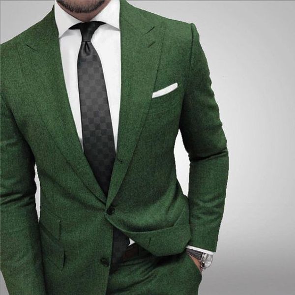 2019 verdes Suits Homens casamento formal para Groomsmen Wear 2 peças de acabamento Fit Custom Made noivo Evening Partido smoking paletó + calça