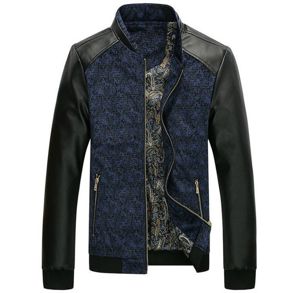 

mountainskin pu leather patchwork men's jackets 4xl autumn fashion coats men outerwear stand collar male clothing slim fit sa332, Black;brown