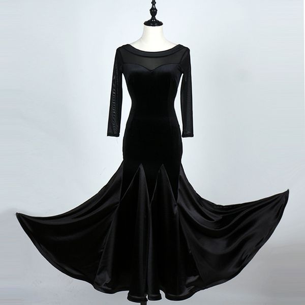 

gold velvet new ballroom dance costume long sleevesballroom dancing dress for women ballroom dance competition dresses, Black;red